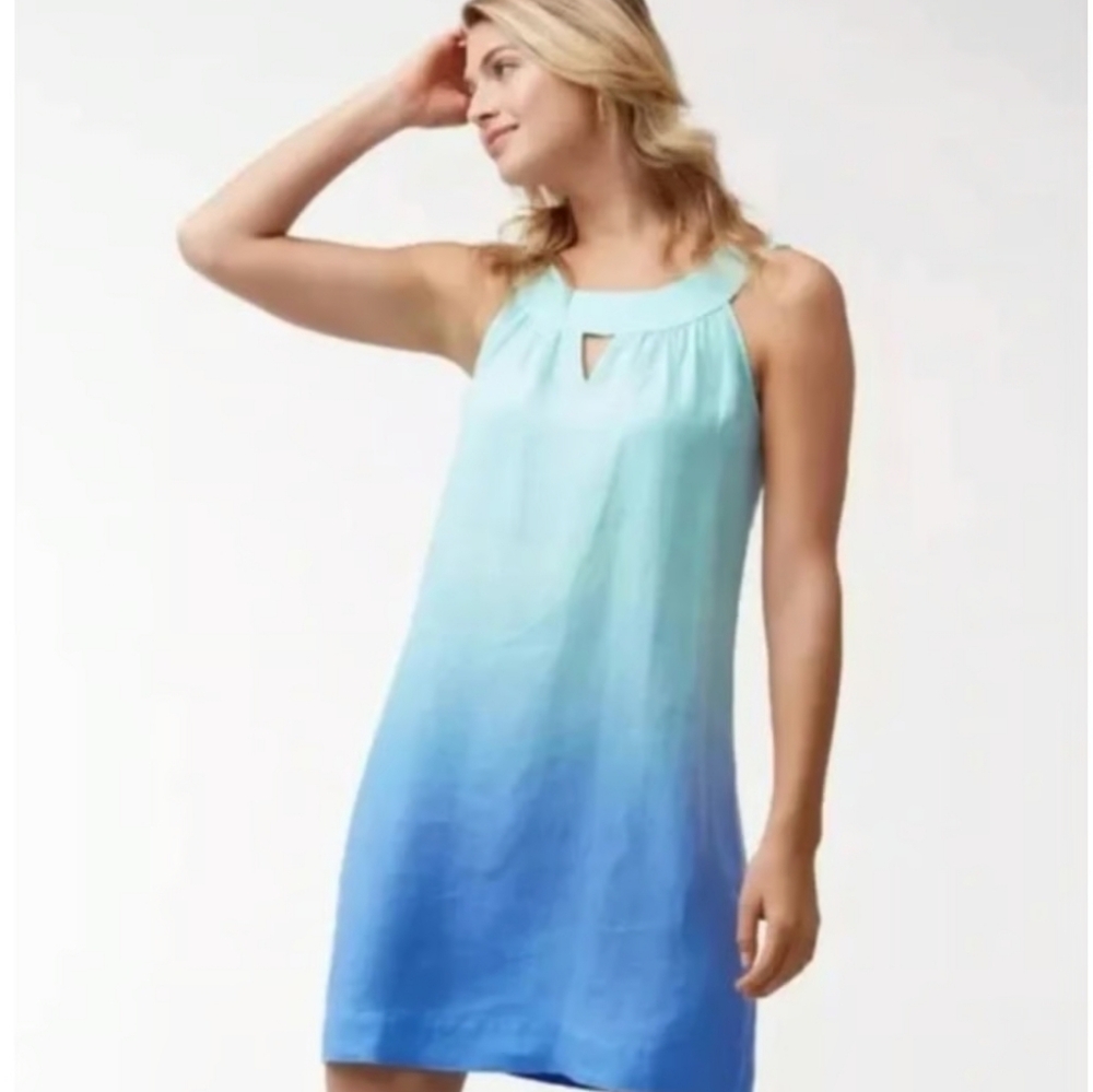 Tommy Bahama two palms linen ombre su dress in blue. Size XXS